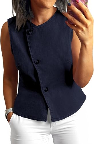 UNCLECAT Womens Denim Vest Tops 2026 Spring Summer Button Down Sleeveless Blazer Business Casual Work Waistcoat