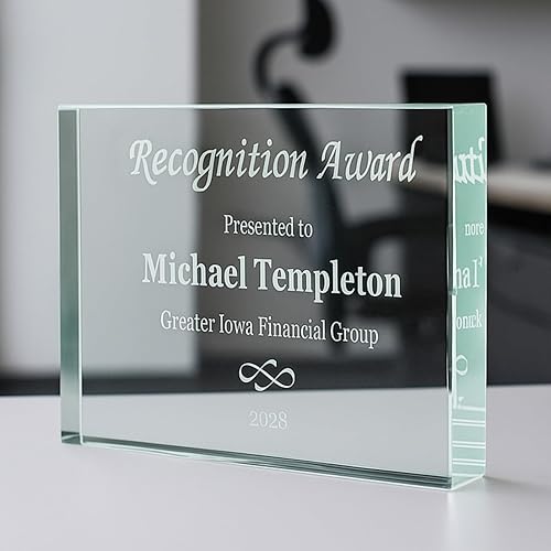 Awards4U Glass Trophy Award Plaque - 6x4 Custom Glass Plaques Personalized Engraved - Choose Your Title: Appreciation, Achievement, Shining Star, Excellence, Retirement, Above and Beyond