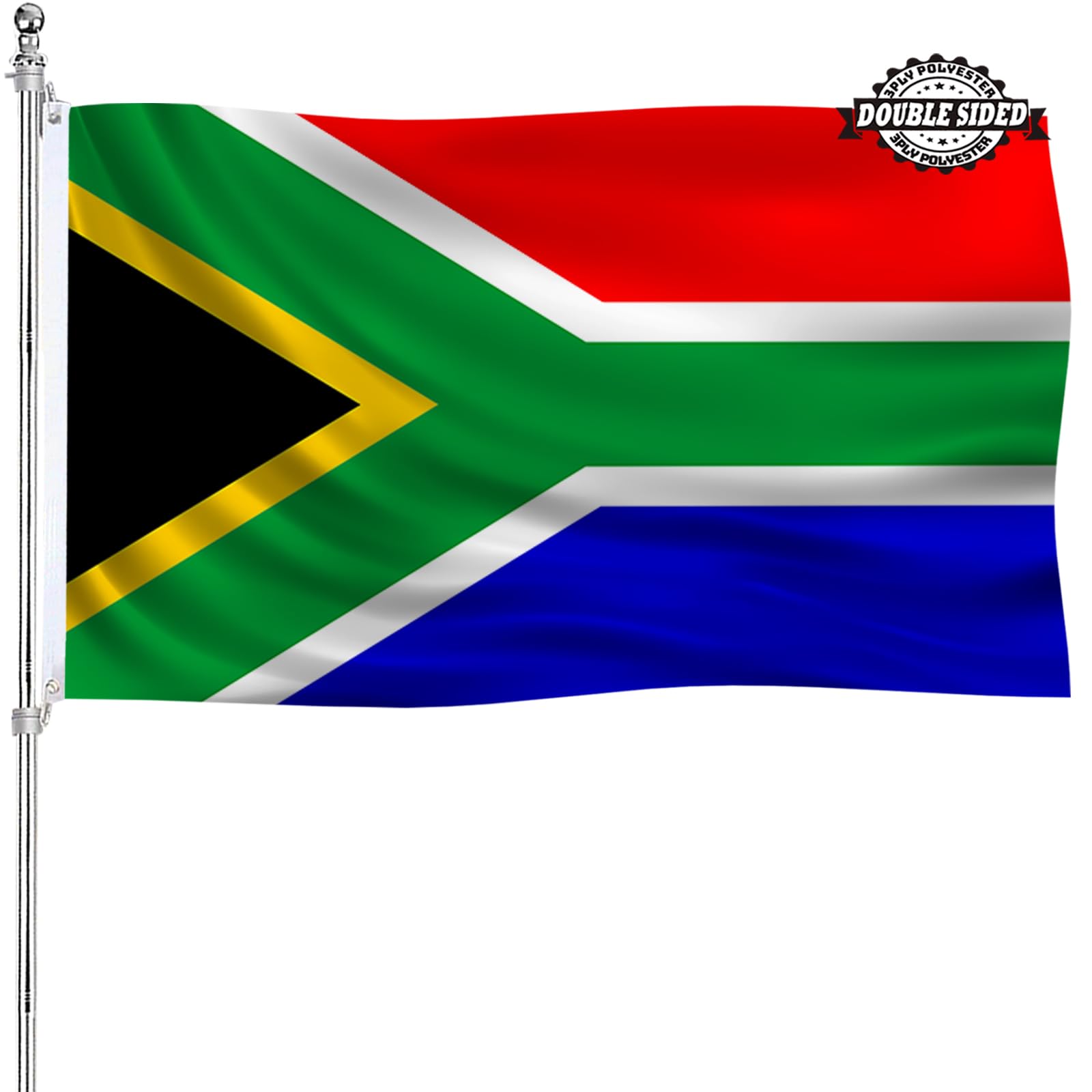 3x5 South Africa Flag Double Sided South African Flag Outdoor Heavy Duty 3 Ply Polyester Material with 2 Metal Grommets, 4 Rows of Stitching