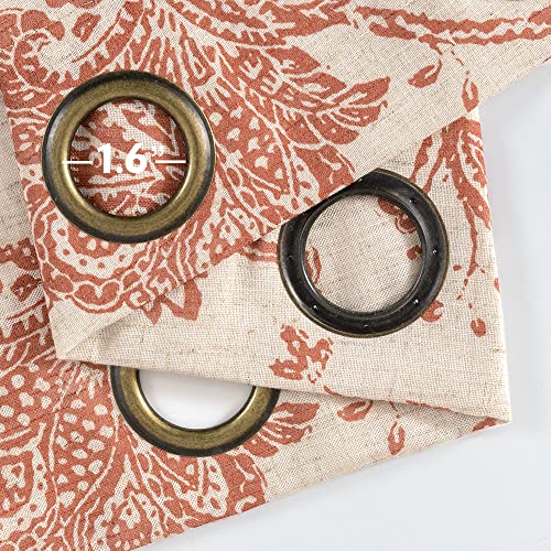 Jinchan Floral Scroll Linen Curtains 63 Inch Length 2 Panels Terra Red Window Curtains For Bedroom Grommet Light Filtering Farmhouse Drapes For Living Room Vintage Printed Window Treatments Set #TOP6