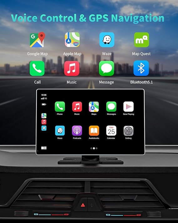 Madoec Portable Apple Carplay Screen for Car, 9 Wireless Apple Carplay & Android Auto,4K Dash Cam,1080p Backup Camera DVR,Car Audio Receivers GPS Navigation Mirror Link, Bluetooth,FM, Siri