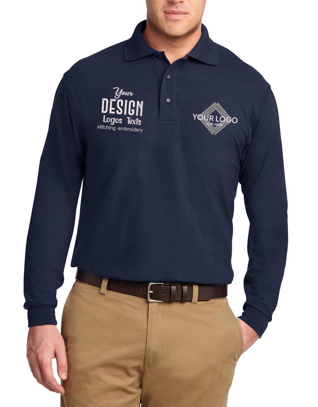 INK STITCH Men K500ls Custom Add Your Logo Texts Embroidery Silk Touch Long Sleeve Polo Shirts