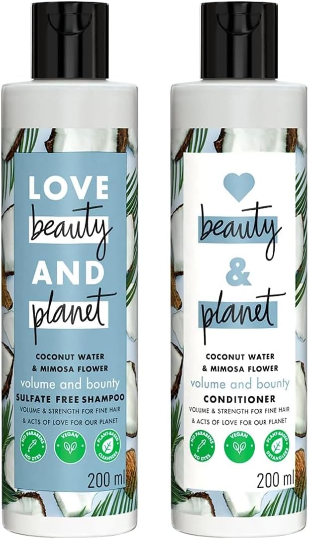 Love Beauty & Planet Coconut Water and Mimosa Flower Volume and Bounty Shampoo & Conditioner, No Parabens, No Dyes, 100% Organic Coconut Oil, 200ml