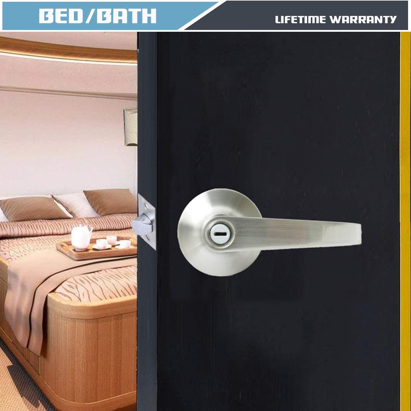 Exclusive Discount 60% Price Satin Nickel Door Handle Sets Privacy Door Knob Leverset Heavy Duty, Round Privacy Door Levers Bedroom Bathroom Interior Door Handles, Keyless Interior Door Handleset-6 Paack