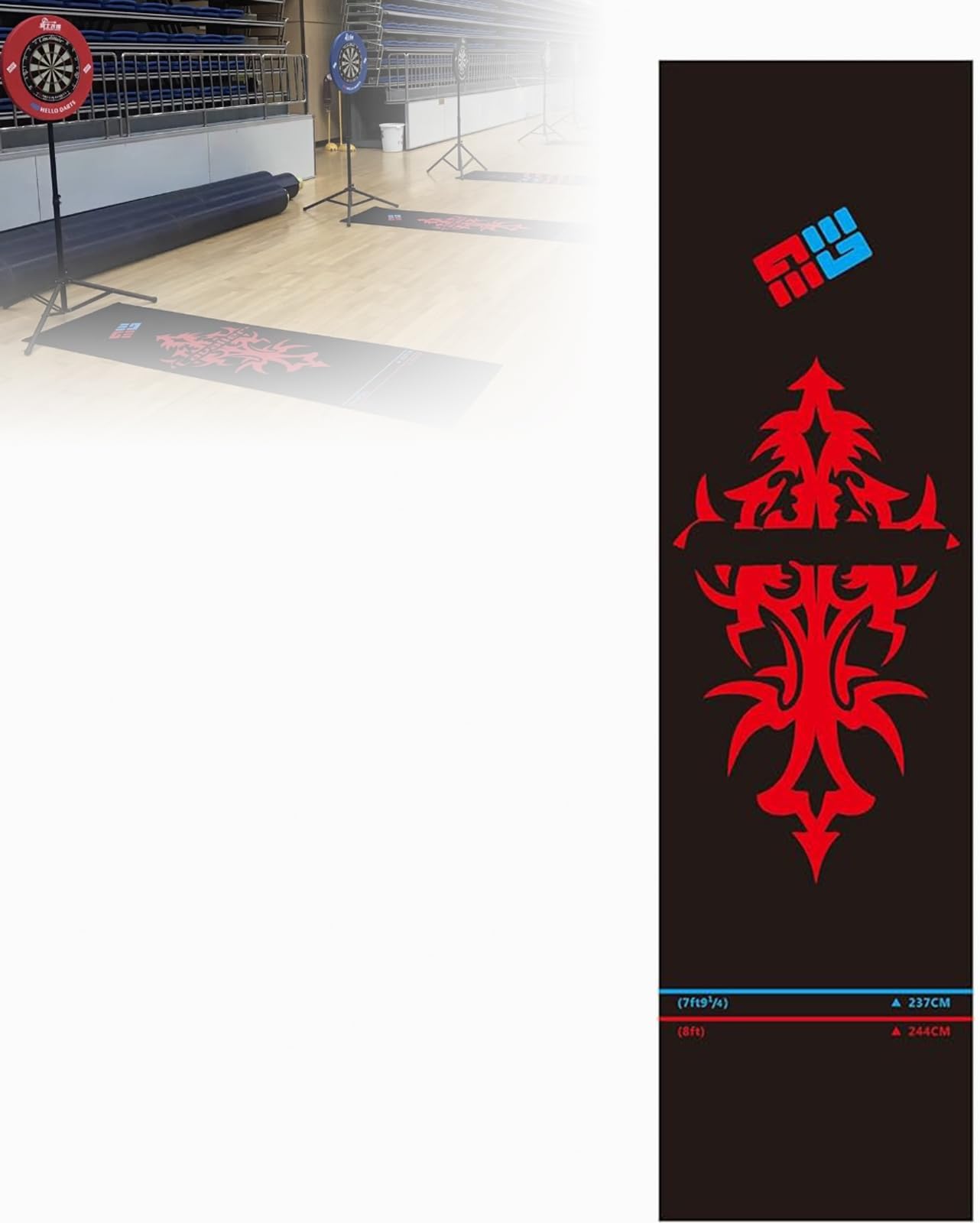 9ft Rubber Dart Board Training Mat, Anti Slip Dart Carpet with Throw Line, Heavy Duty Rubber Dart Mat for Dart Game, Beginners and All Dart Types, Black