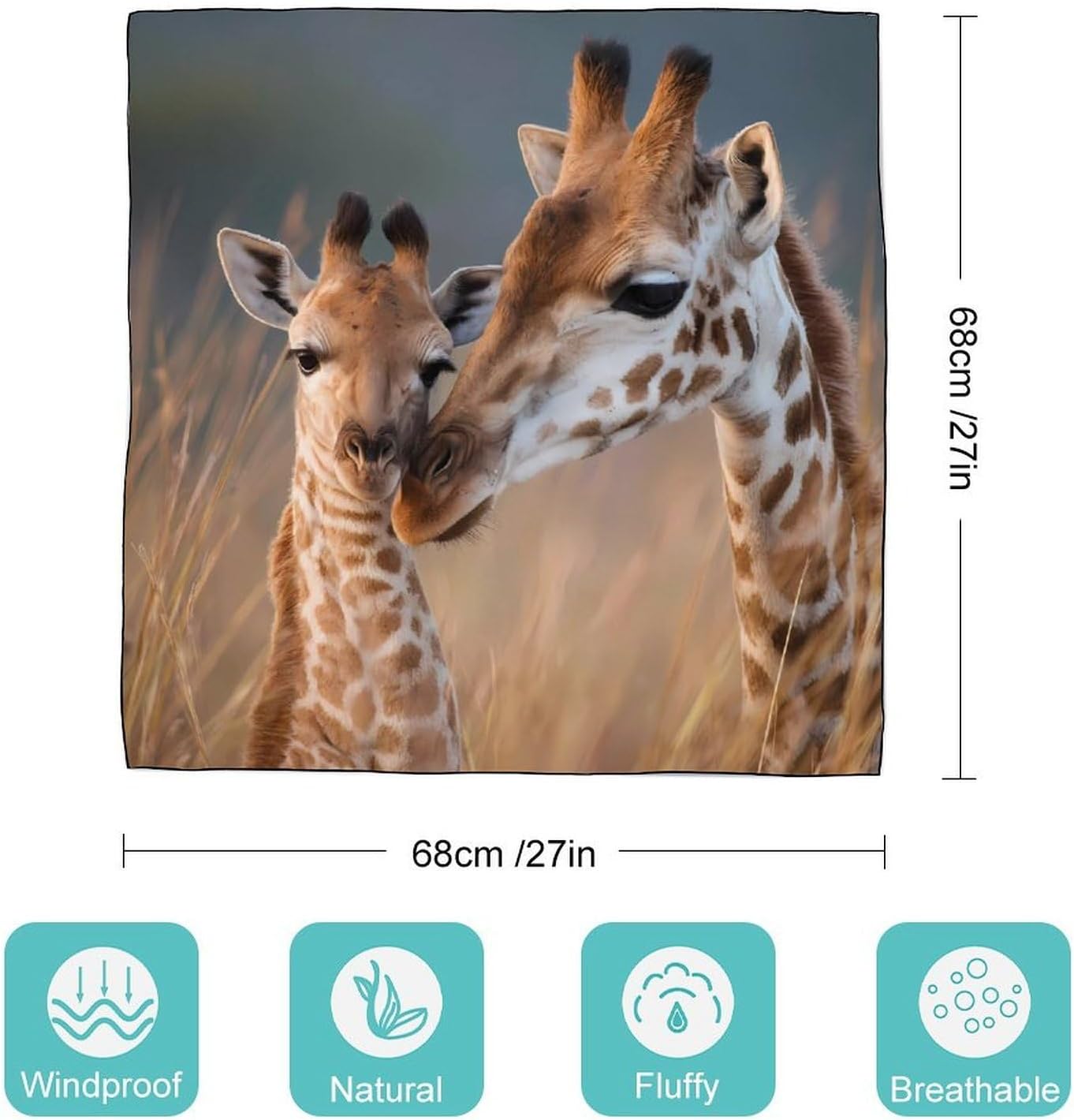 Giraffe Love Silk-Like Square Scarf for Women Vintage Printed Neck Scarf Bandanas Hair Scarves