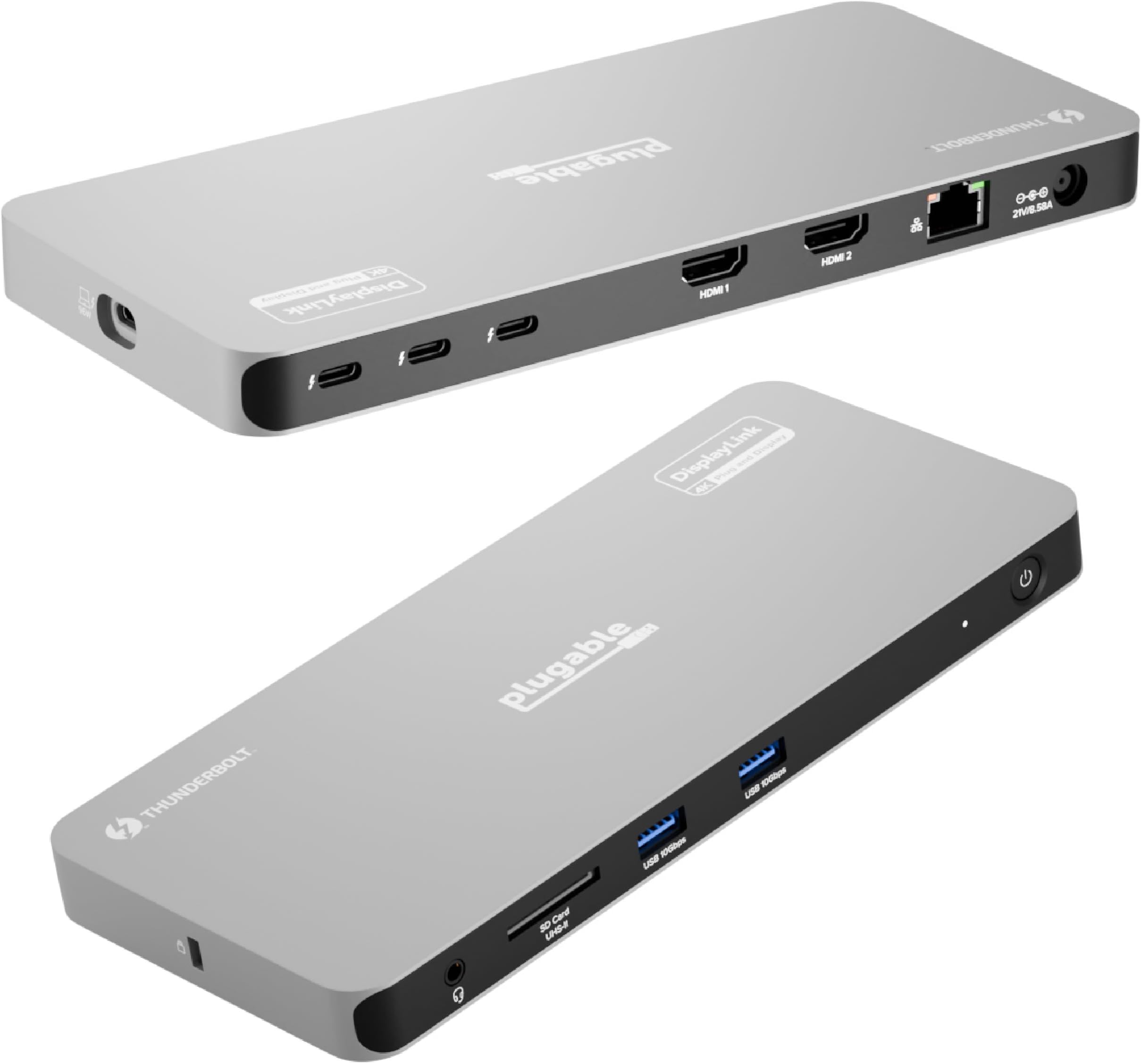 Pluggable Thunderbolt 4 Dock for Quad Monitor 100W Thunderbolt Docking Station Connects up to 4 4K Monitors for Windows and Mac Laptops, 2 HDMI, Thunderbolt 4 / 4 USB C4x4, Driver Required TBT-6950PD