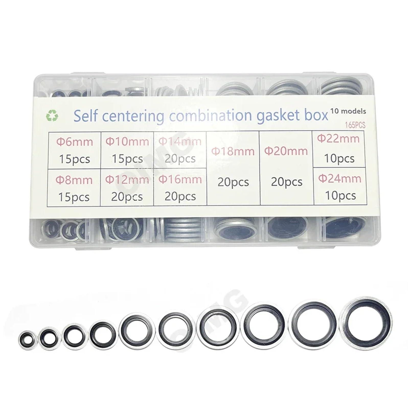Assortiment de joints d'étanchéité en acier zingué auto-centré pour bouchon de vidange d'huile automobile (695 pièces)