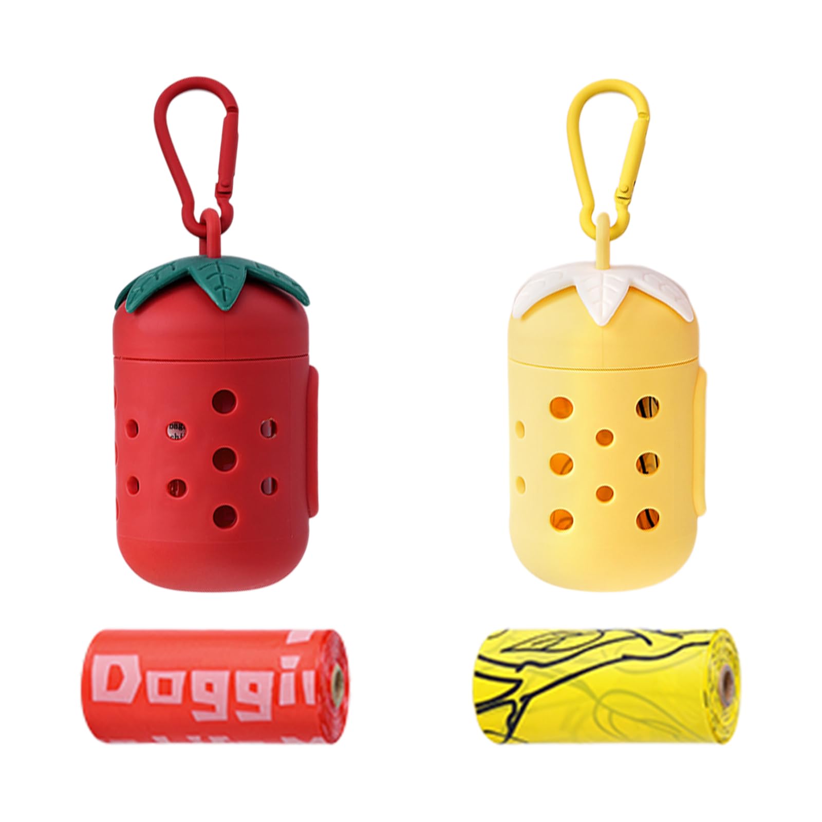 Lot de 2 distributeurs de sacs à déjections canines avec sacs à déjections canines, jaune et rouge