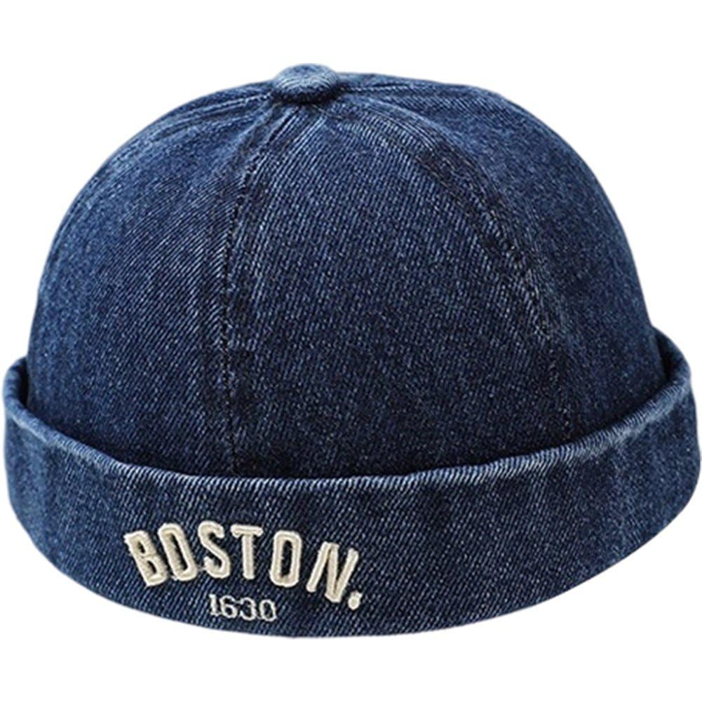 Uzztfa Boys Dark Blue Kids Brimless Hat Docker Cap Adjustable Skull Caps For Rolled Cuff Brimless Beanie Hat Retro Sailor Hat