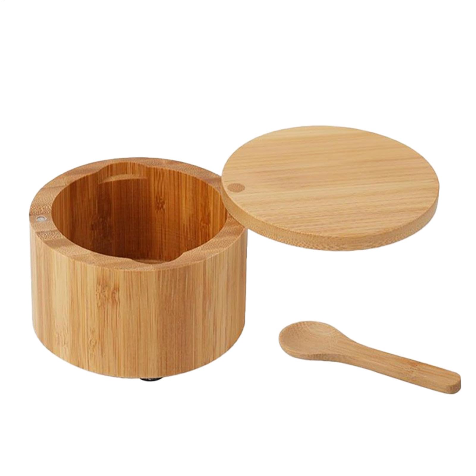 Generico Bodega de sal de madera de bambú, caja de sal de madera | Bodega de condimentos con cuchara - Tarro de cocina, cuencos de suger para restaurante y familia