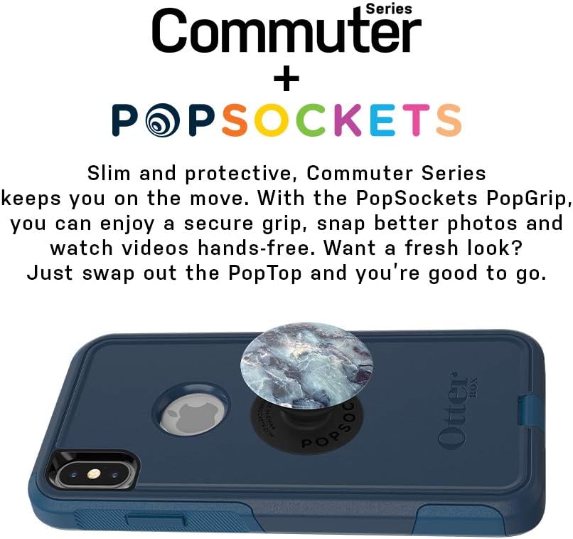 OtterBox Bundle Commuter Series Case for iPhone Xs Max – (Bespoke Way) + PopSockets PopGrip – (Blue Marble)