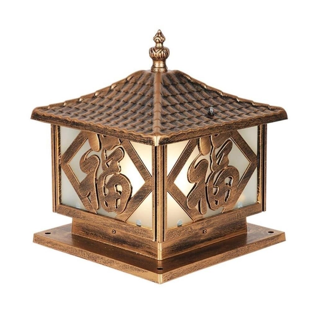 AZHKJKZH Post Cap Lights E27 Aluminum Pillar Lights Glass Post Light Waterproof Outdoor Courtyard Column Chinese Style Retro Garden Outdoor Garden(Bronze,30 * 35cm)