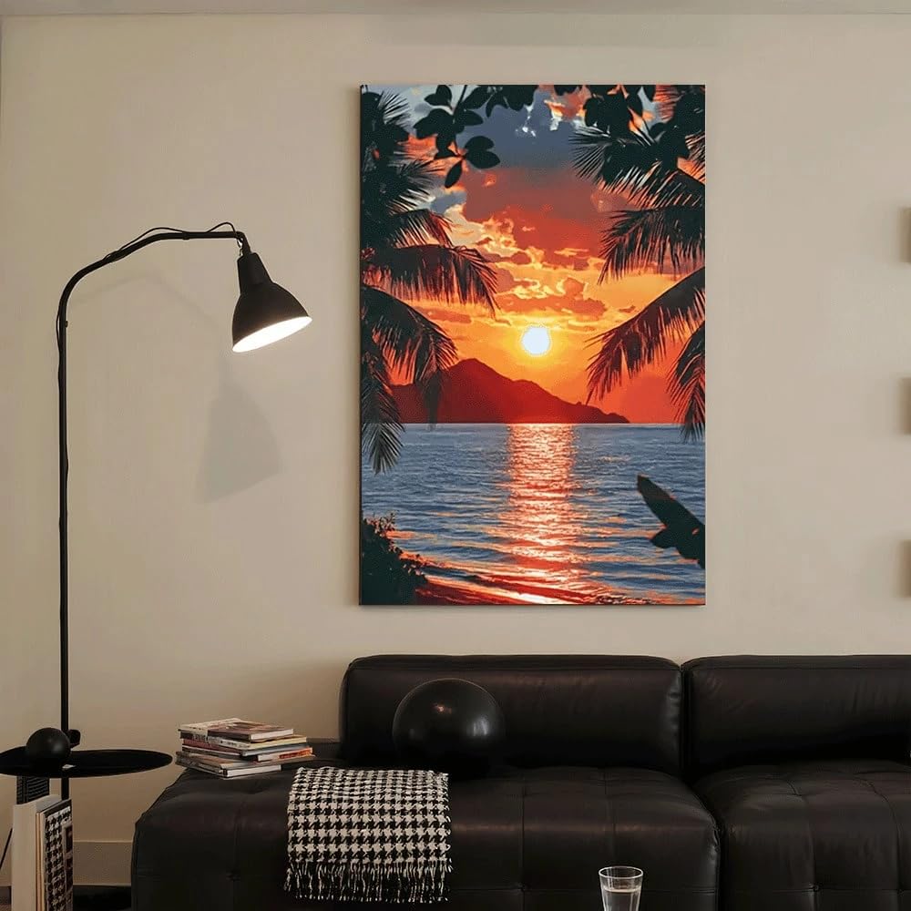TZKBDMA Classic Sunset Beach Canvas Art Print, Wall Decor For Living Room, Bedroom(21x30cm/Without frame)