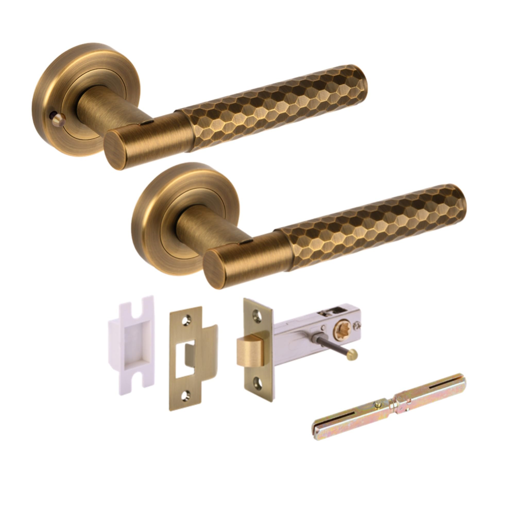 Hunta HANDLEZONEยฎ Roca Diamond Cut Knurled Privacy Lever On Round Rose Door Handles, with Privacy Latch, for Bathroom, Toilet, WC Doors, 1 Set - Matt Bronze