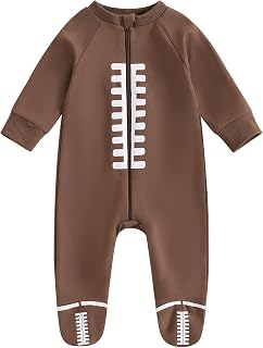 Qiylii Newborn Baby Boys Girls One Piece Football Footies Pajamas Zip-Up Footed Romper Jumpsuit Sleeper Infant Outfits