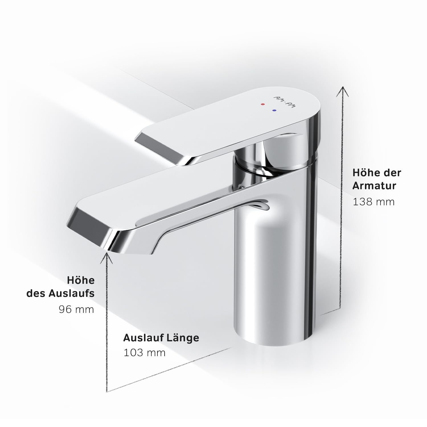 AM.PM Flash - Wasserhahn Bad für Waschbecken, Badarmatur Einhandmischer aus Messing, Waschtischarmatur für Badezimmer, Einhebel-Waschtischmischer Kurzer Auslauf 96 mm, Chrom