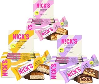 Nick's Protein Bars Gooey Bundle | Low Carb Keto Friendly Snacks No Added Sugar (3 x Multipack 12 bars x 50g)