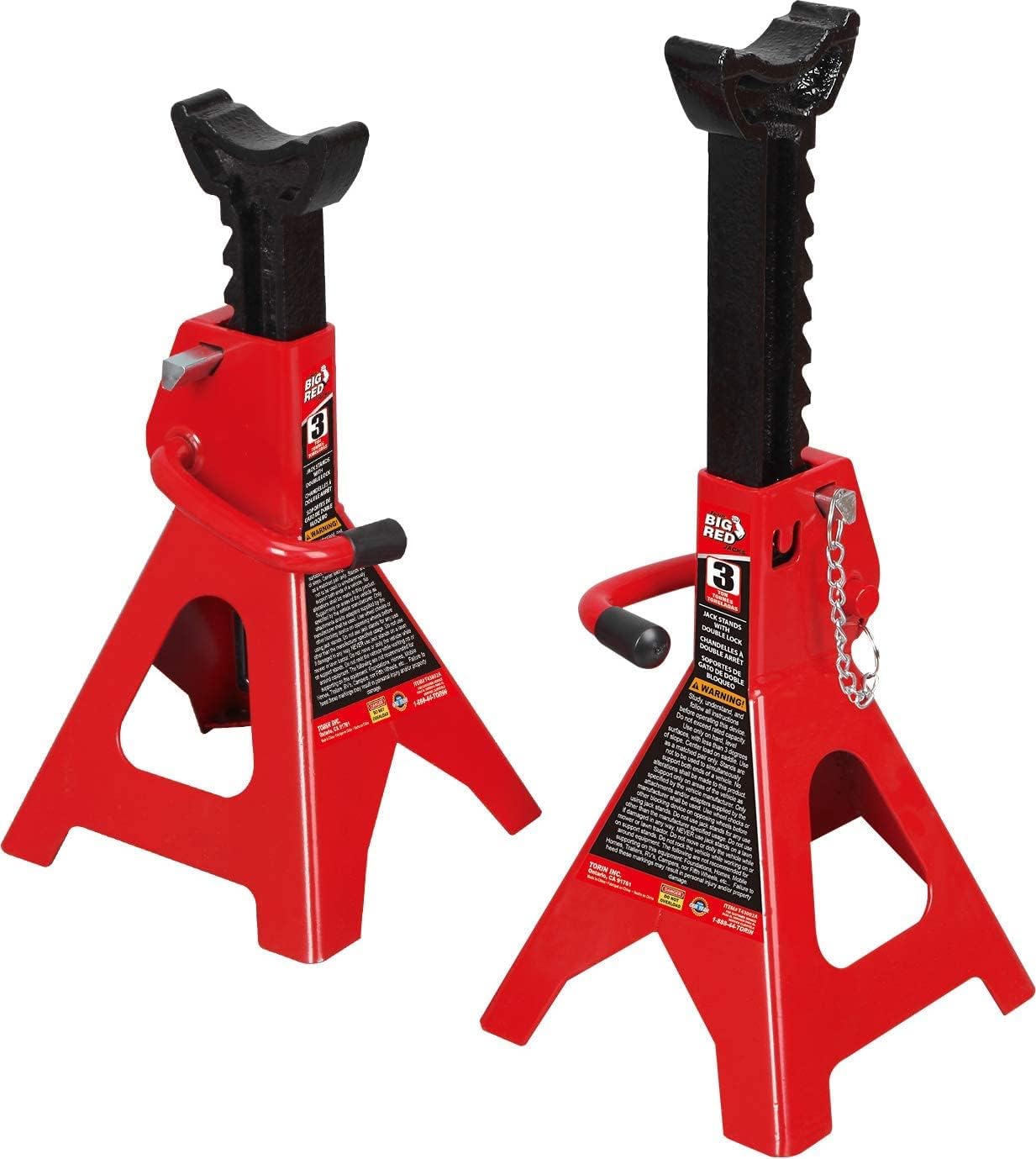BIG RED TAM43002A 3 Ton Double Locking Steel Jack Stands - 6,000 lb Capacity, Safer Support for Cars, ATVs & UTVs (Red Pair)