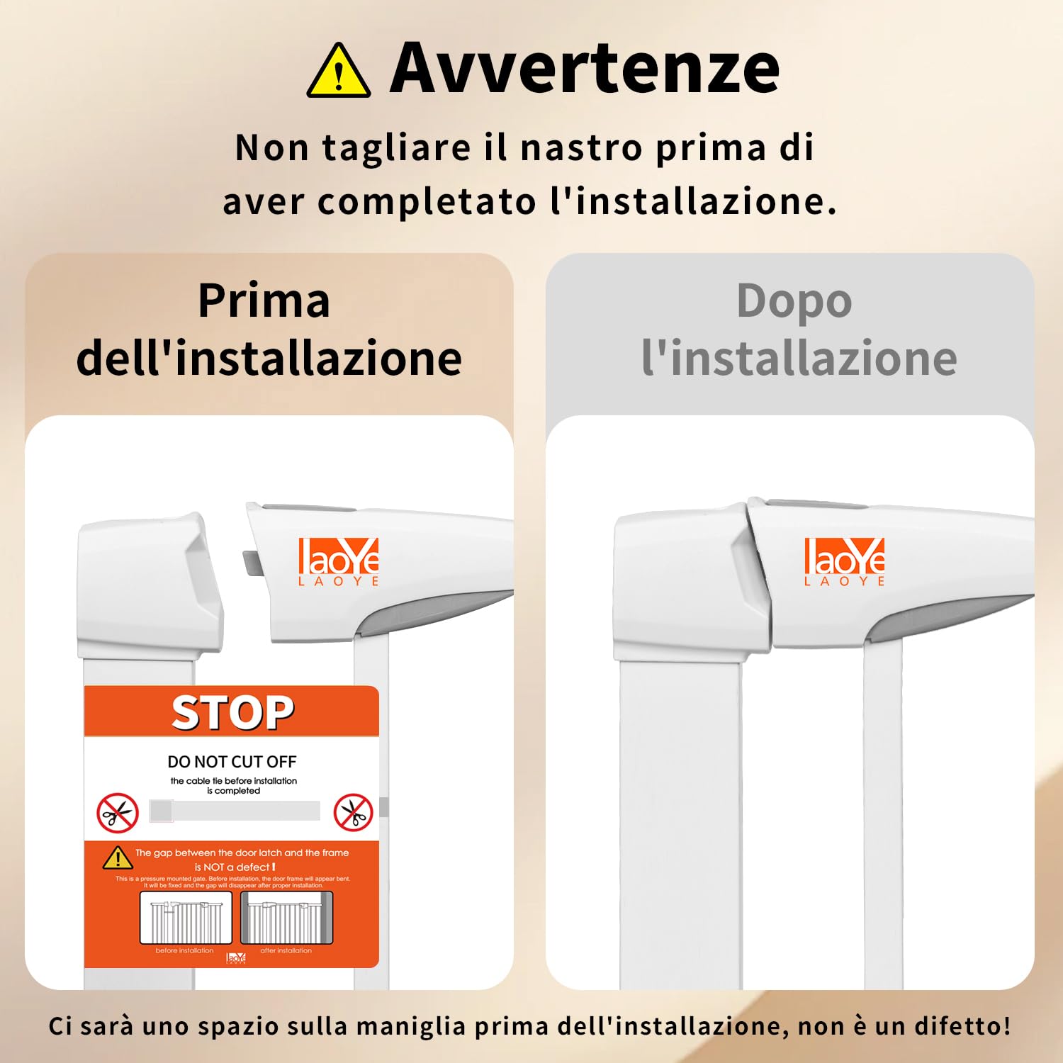 LAOYE cancelletto per bambini, Cancelletto per scale senza trapano, altezza extra alta 92 cm, larghezza 75-124 cm con 3 estensioni, per bambini, cani gatti, chiusura automatica arresto a 90°-Bianco