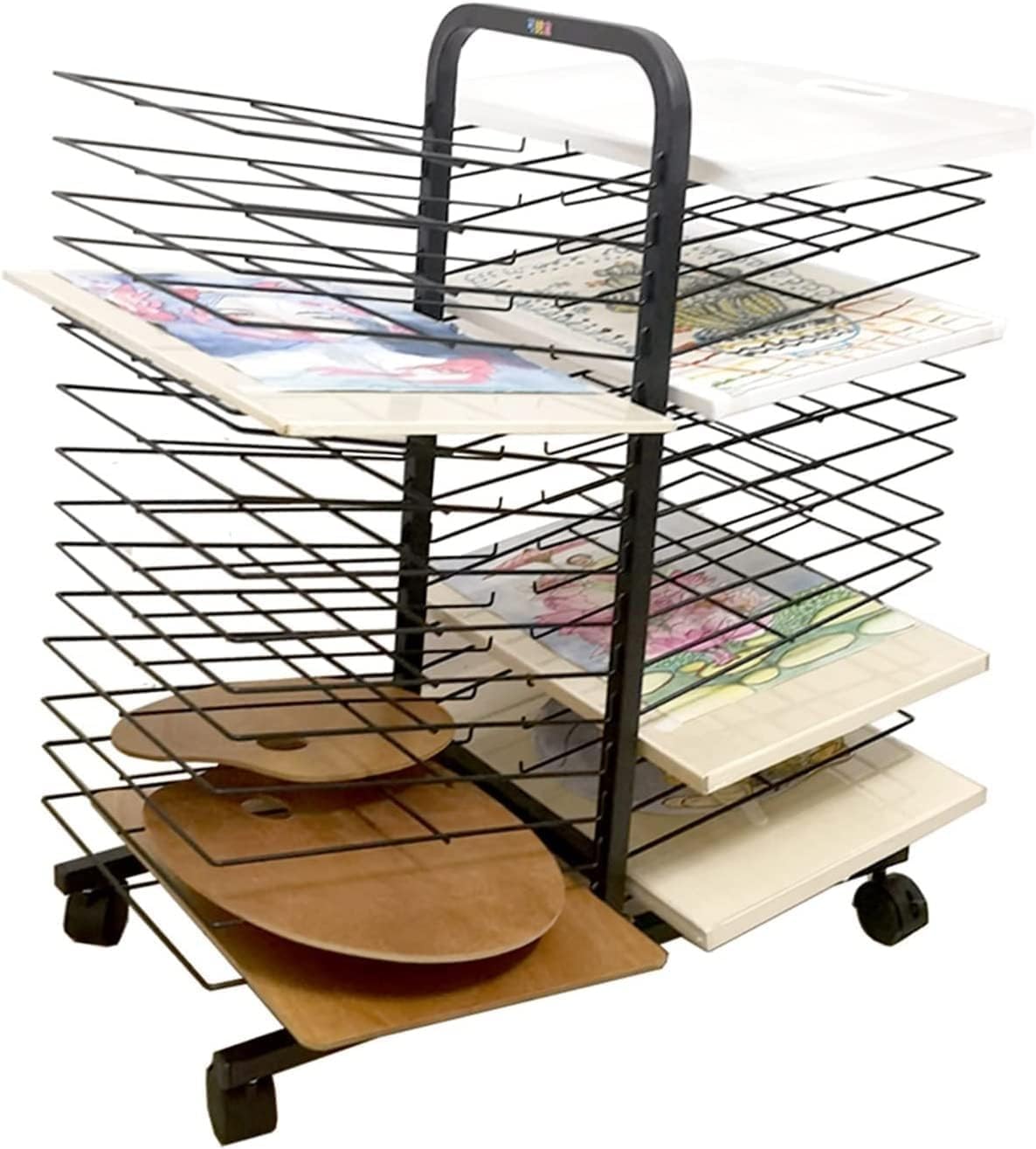 JYHHGDS Mobile Metal Art Drying Rack, 30 Layers Space-Saving Drying Easel, Art Studio Classroom Art Drying Shelf, Ideal for Schools and Home