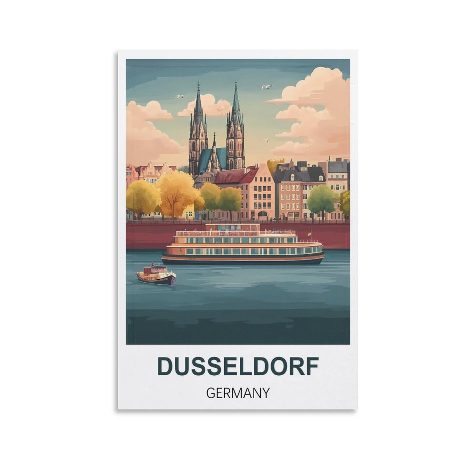 FJIWECWSQ Dusseldorf Germany Vintage Travel Posters 16x24inch(40x60cm) Canvas Wall Art Painting Prints