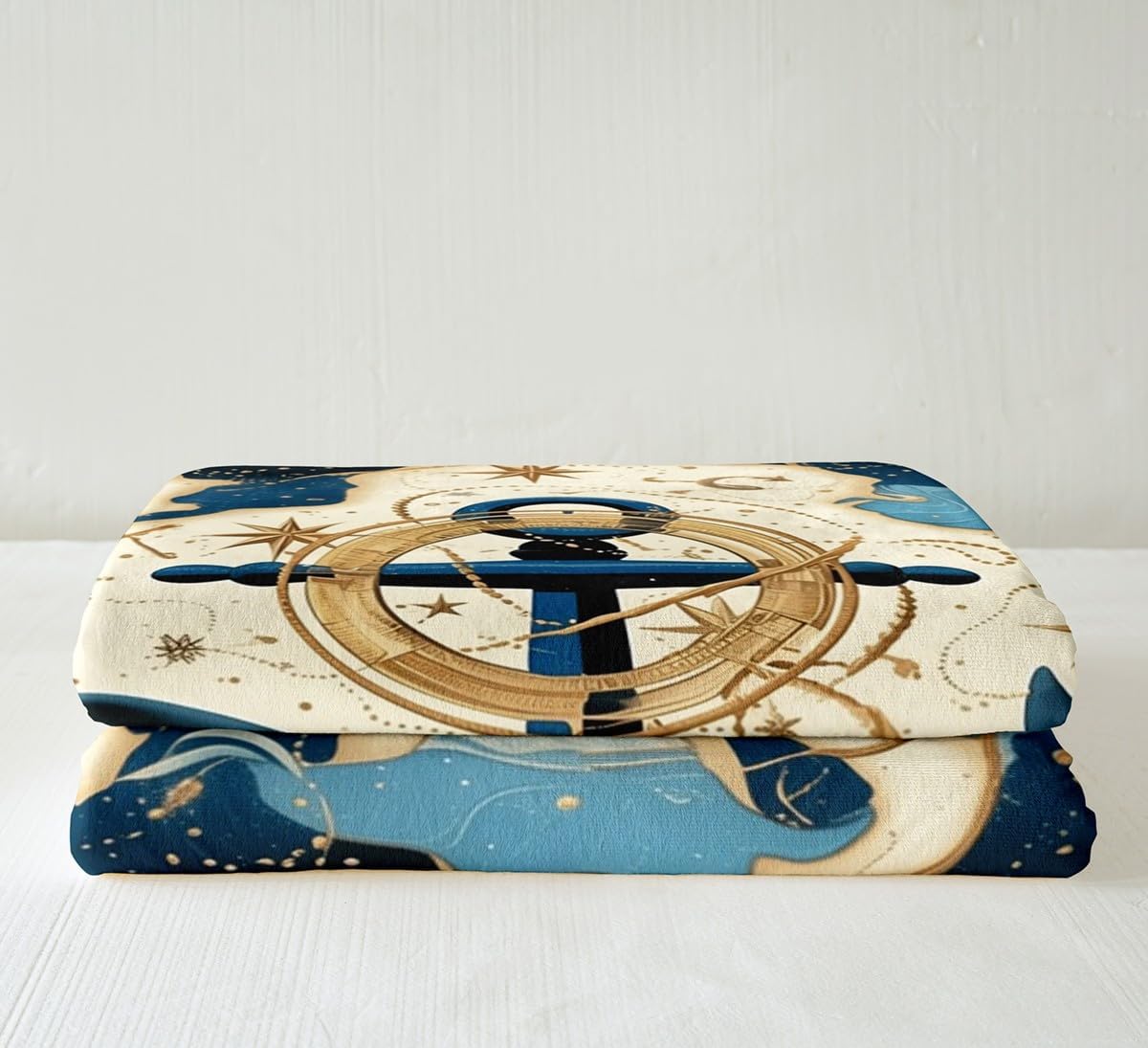 Erosebridal Ocean Whale Throw Blanket for Couch Nautical Theme Fleece Blanket, Vintage Anchor Compass Sherpa Blanket Navy Blue and Beige Blanket, Hunting and Fishing Bed Blanket