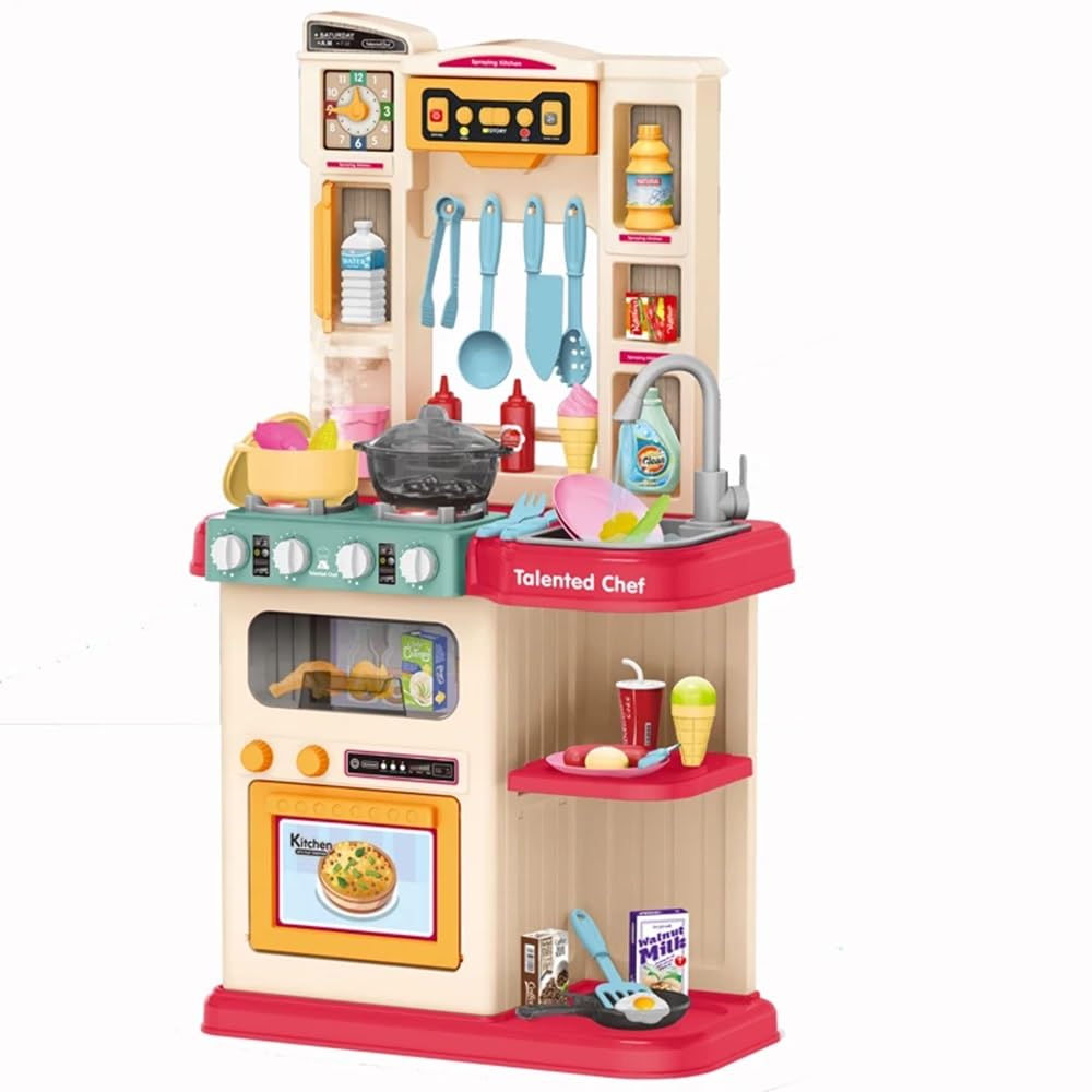 Toy Land Multifunction Talented Chef Kitchen Role Play Set with Light & Sound-65 PcsSimulation of Spray, Play Sink with Running Water Steam Spray Kitchen Set for Girls Ages 3 4 5 6 Years.