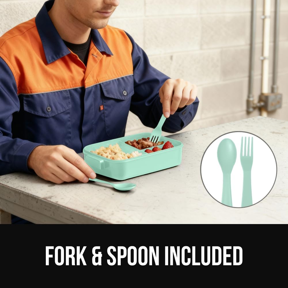 GORILLA GRIP BPA-Free Leakproof Bento Lunch Box for Women, Men, Kids, On-the-go Easy to Carry Handle, Microwave Safe Hot or Cold Food Container, Lid Includes Built-In Utensil Set, 1 Tier Style, Mint - Image 7