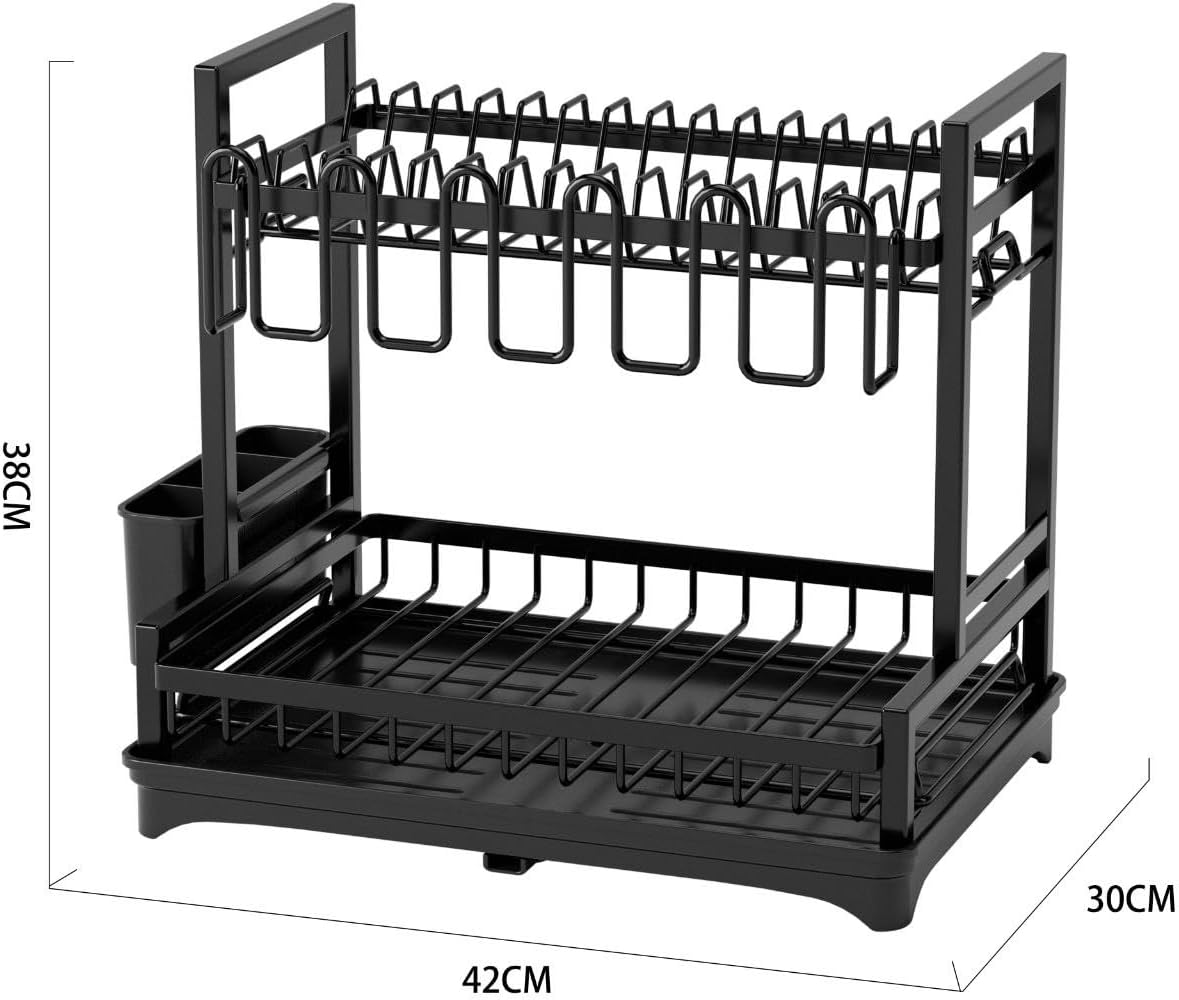 Dish Drying Rack - Large Double Layer Dish Rack, Multifunctional Kitchen Dish Rack, Dish Drying Rack, Dish Rack, Dish Storage Holder for Home. (Black)