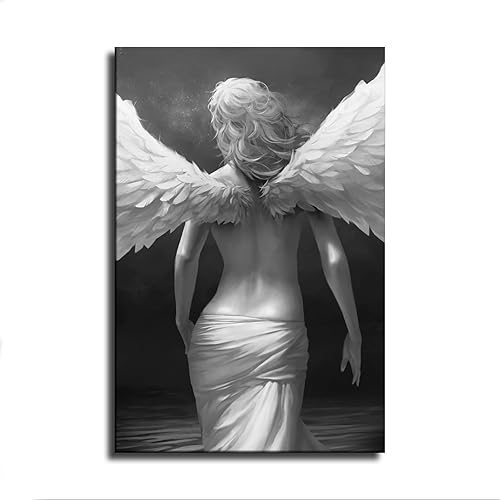 Hermosa niña ángel en blanco y negro, pósteres abstractos de estética de habitación, impresiones en lienzo para pared, arte ecléctico para el hogar,