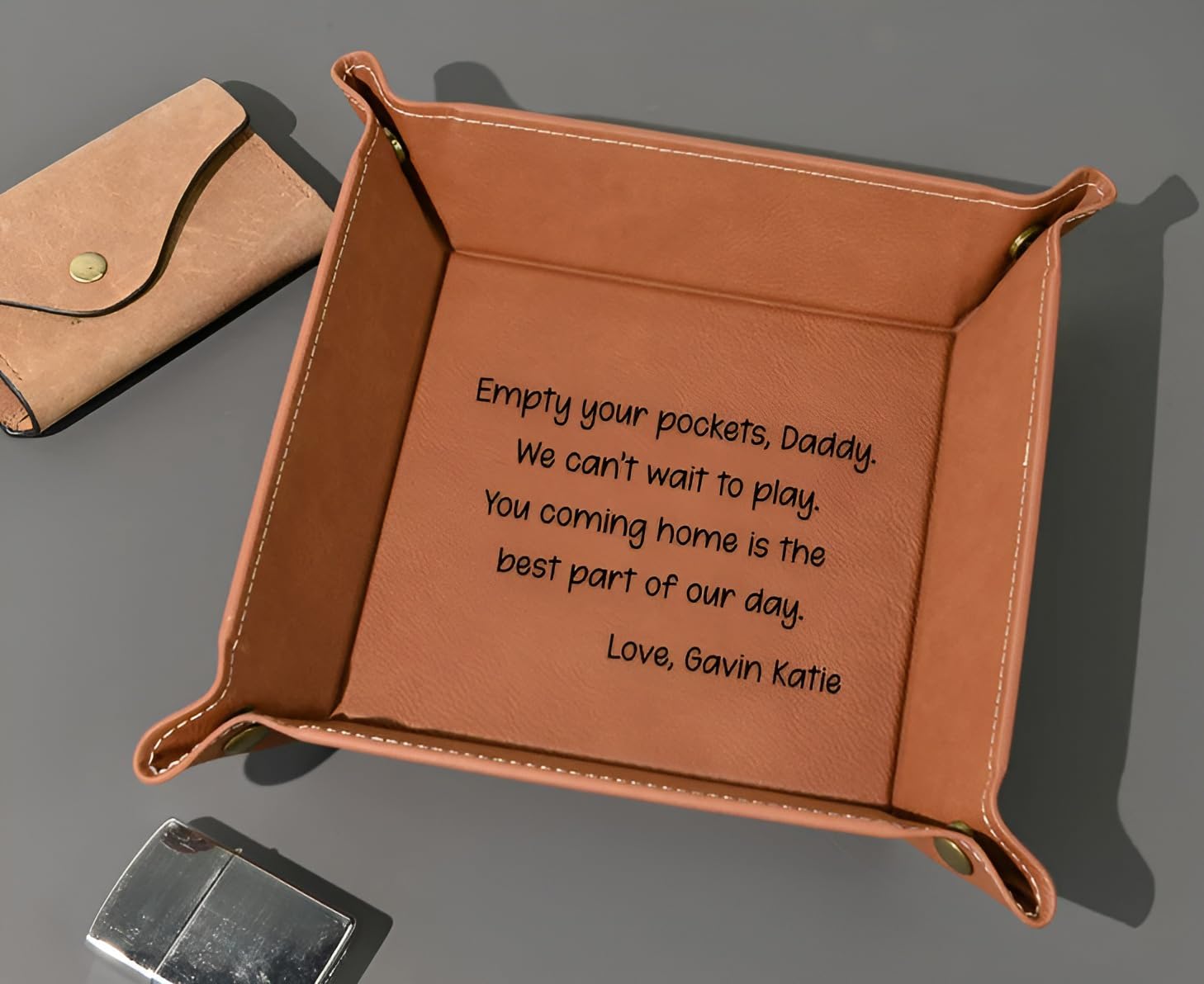 Personalized Valet Tray for Men, Custom, Gift for Dad, Catch All Table Tray, Key Tray, Leather Desk Caddy, Catchall (7.9