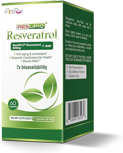 FitRx Suplemento liposomal NAD+ de 500 mg, complejo resUP10 de resveratrol de 800 mg, ayuda a la salud del envejecimiento y la energía celular,