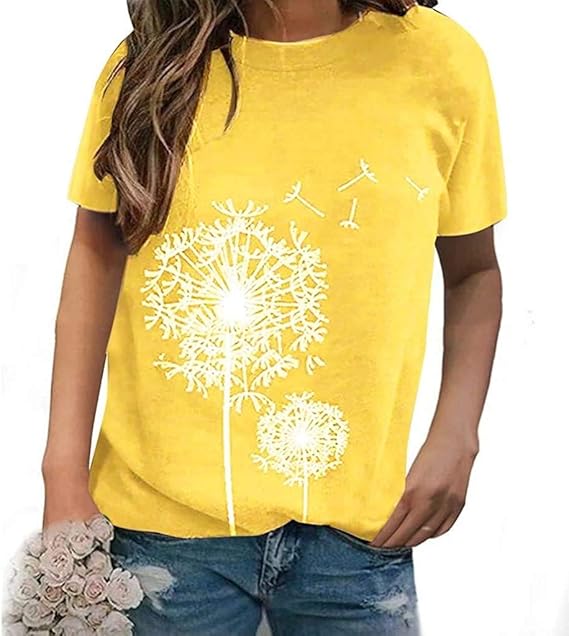 T Shirt Ladies Summer O Short Sleeve Print Modern Casual Neck Loose