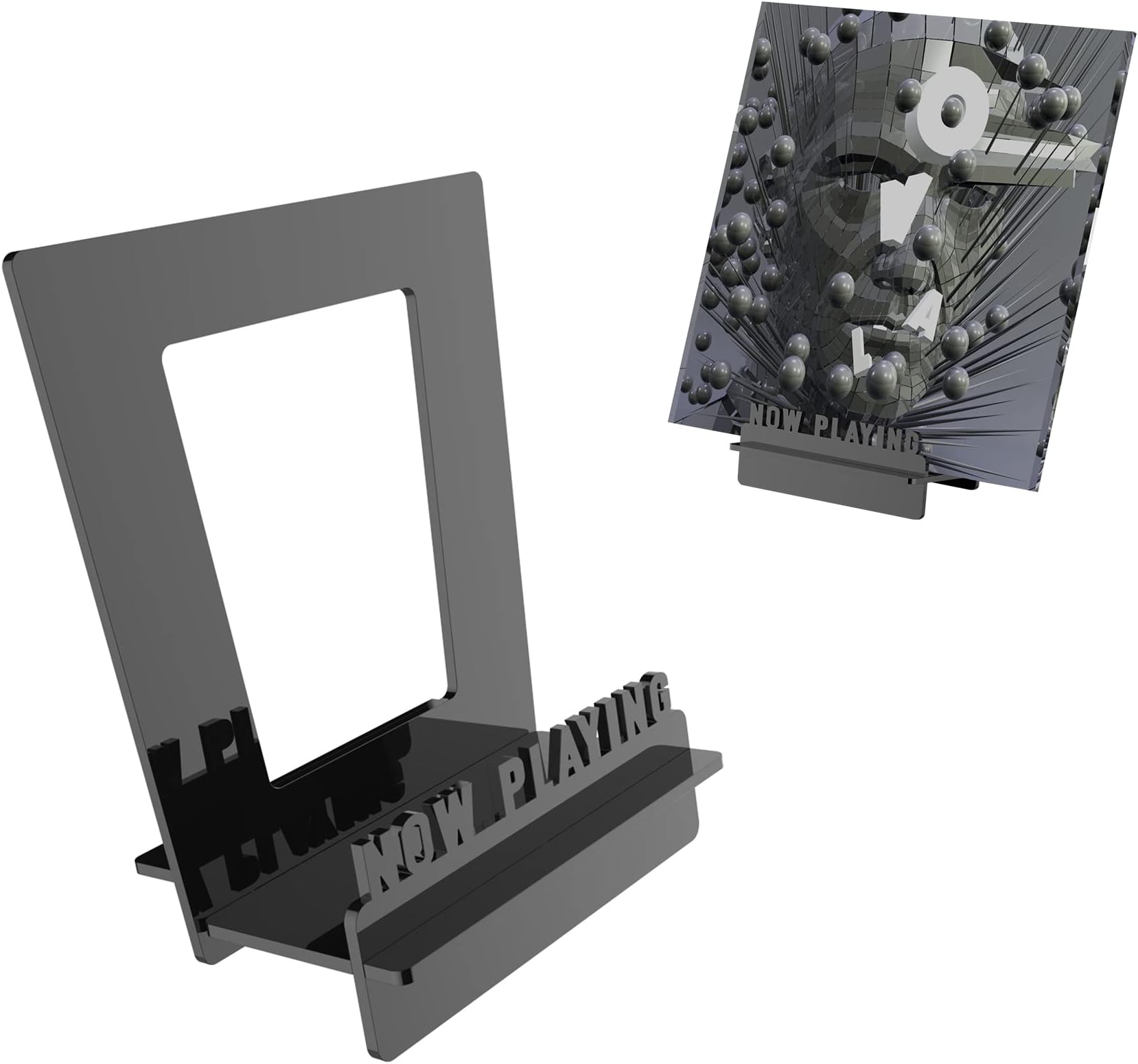 Boloyo Acrylic Now Playing Vinyl Record Stand , Clear Record Display Stand for Vinyl Records and LP Records 3D NOWPLAYING Record Holder LP No-Tool Assembly Display Storage Stand(Black)