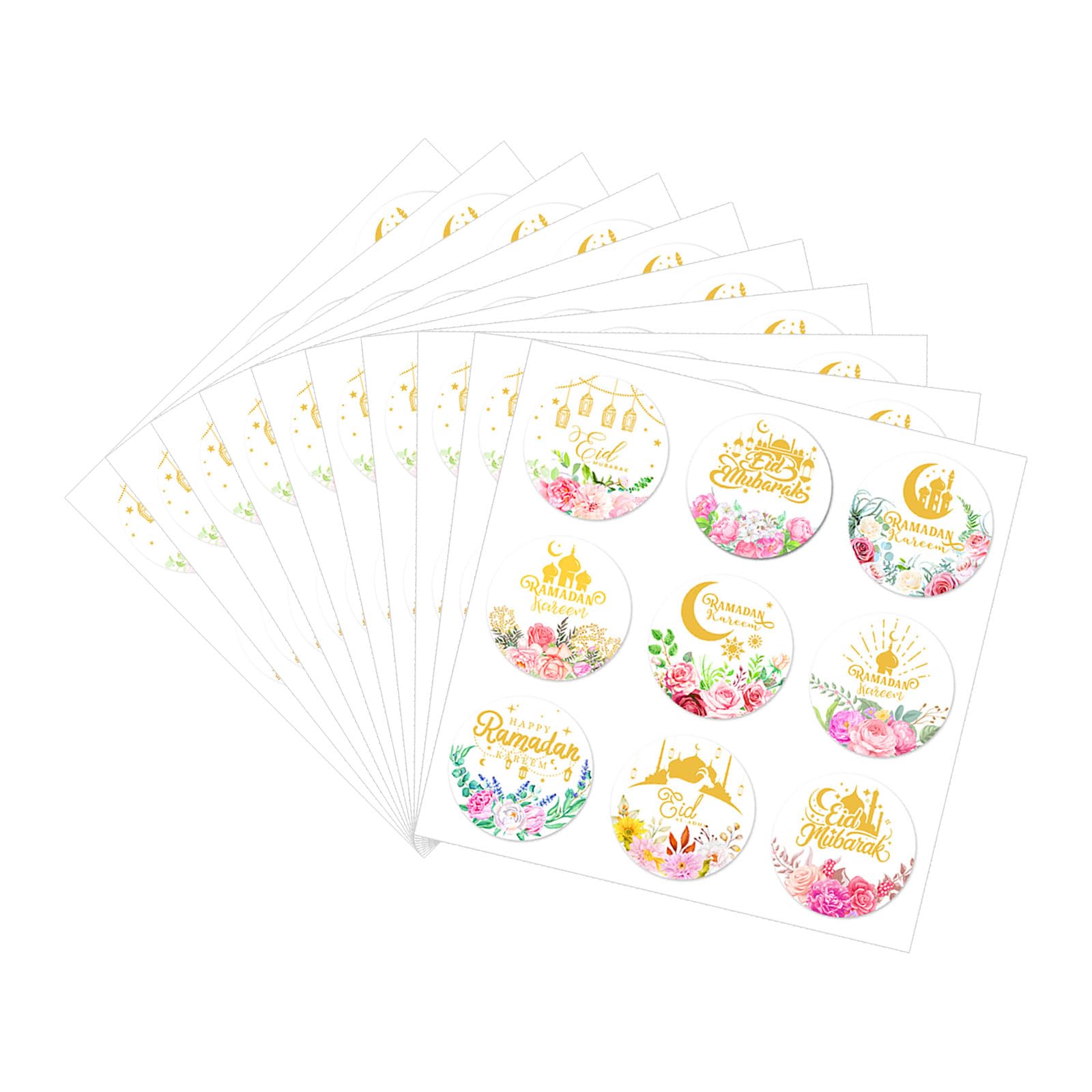 Elnwnnkc H 90 Counts Eid Festival Wrapping Sticker 40Mm Round Wrapping Label For Laptops Phone Case Seal Envelope Card Decoration Quran Themed Sticker