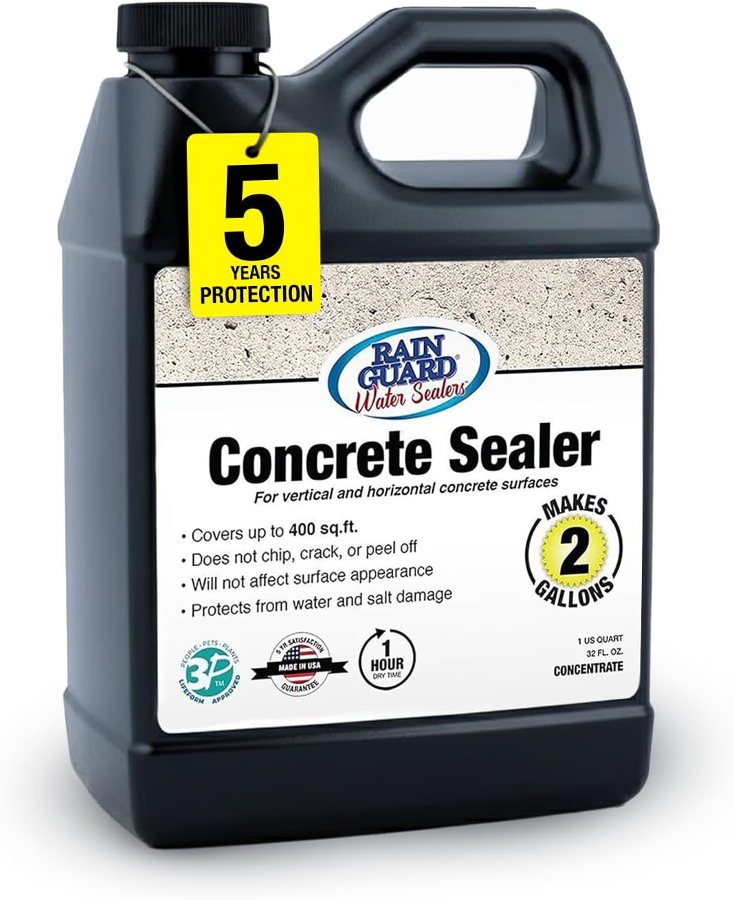 Rain Guard Concrete Sealer Concentrate | Makes 2 Gallon | Natural Finish | Deep Penetrating Protection Against Water and Salt Damage for All Concrete Surfaces | Silane/Siloxane Waterproofer