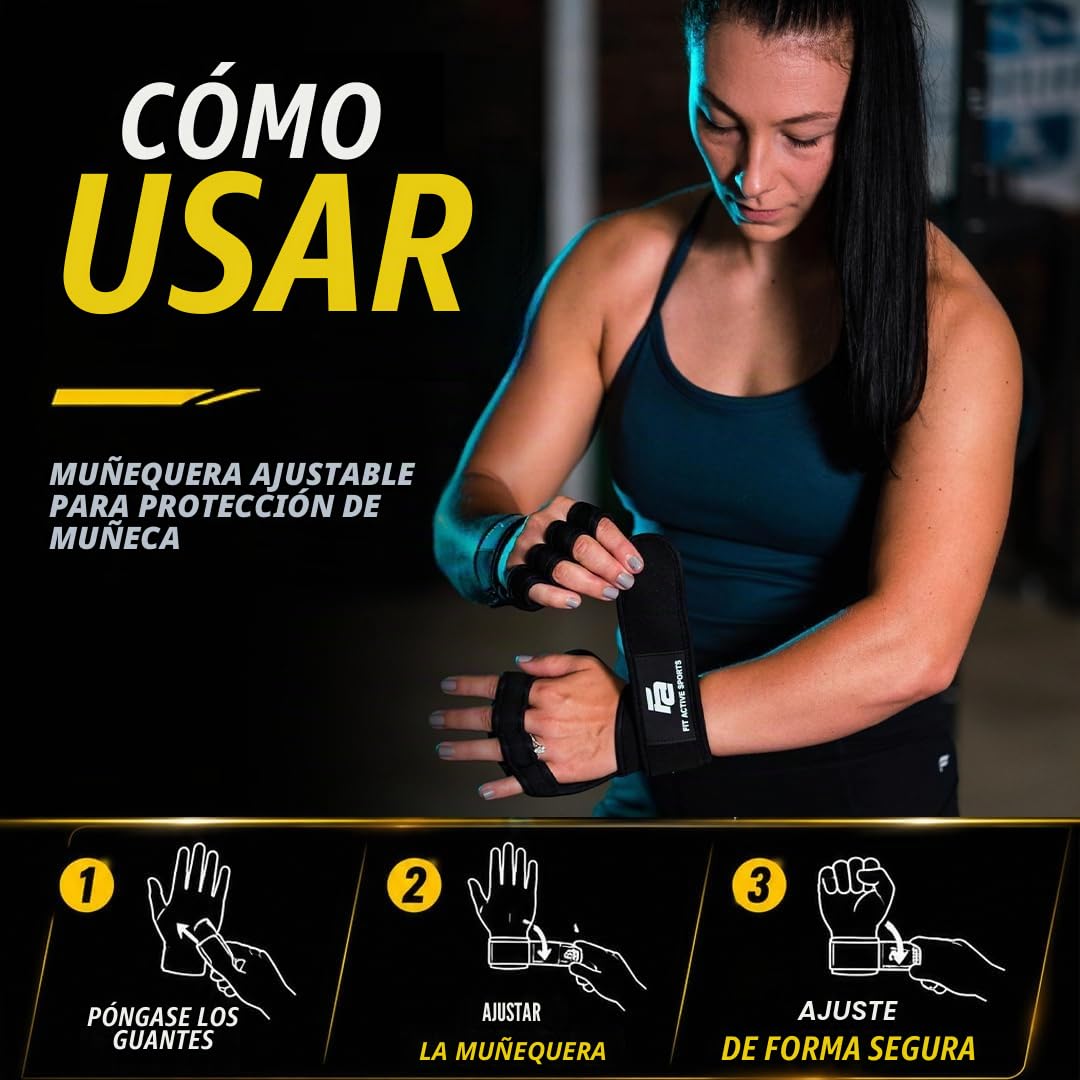 Guantes para levantamiento de pesas, transpirables, con muñequeras, protección completa de la palma, agarre extraIdeales para dominadas, entrenamientos de cross, fitness, entrenamiento diarios y levantamiento de pesas.Unisex.
