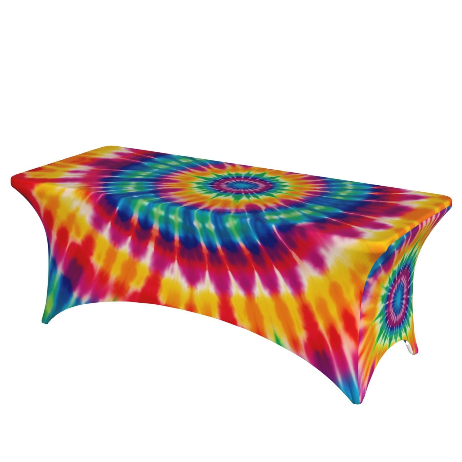 6FT Stretch Spandex Table Cover, Tie Dye Pattern Tablecloth for Rectangular Fitted, Decorative Table Cloth Indoor Outdoor Washable Tablecloth