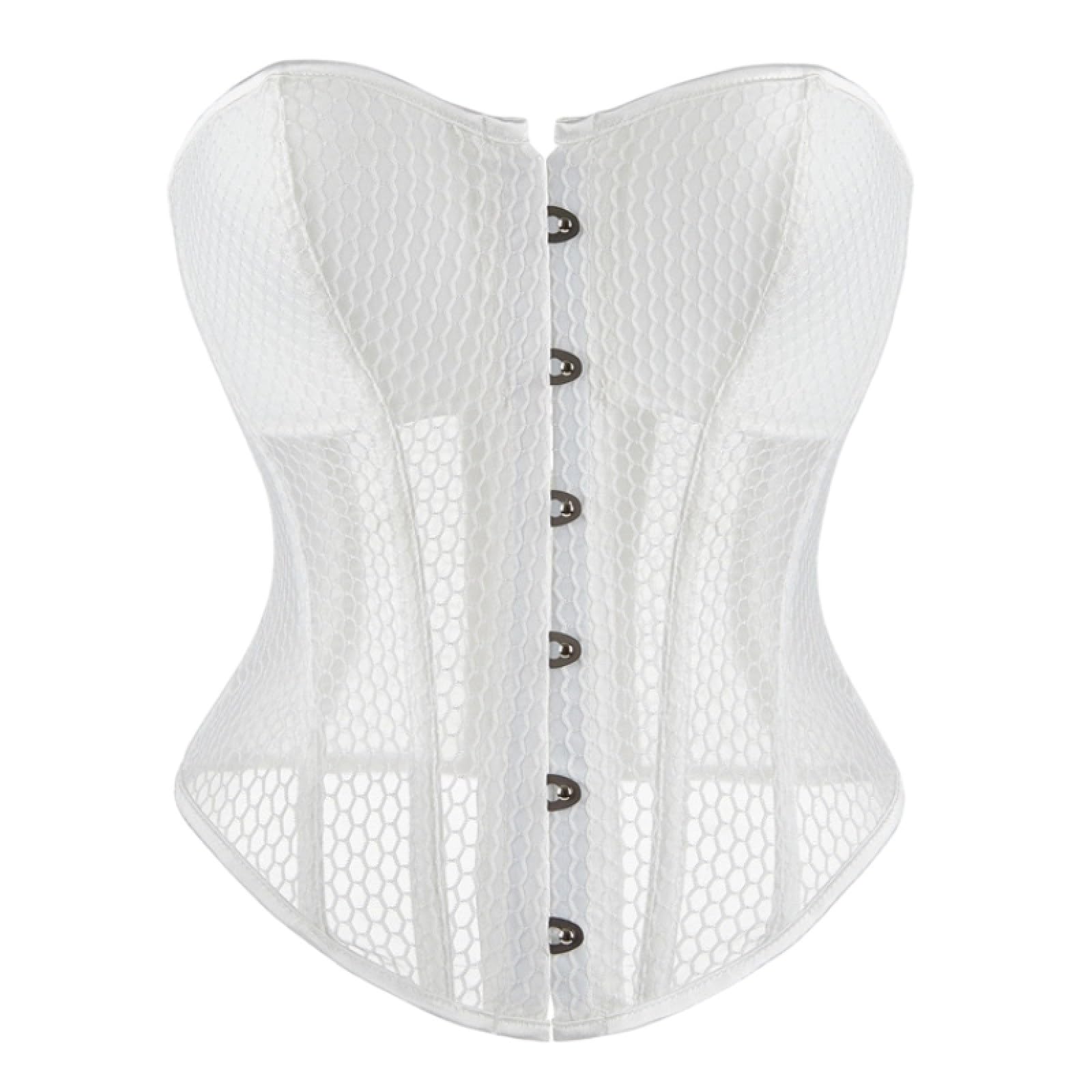 Corsetti Top da Donna - Bustino Push up Bianco in Tinta Unita Trasparente in Rete, Intimo Vintage in Vita Trainer Dimagrante Corpo Modellante per Steampunk