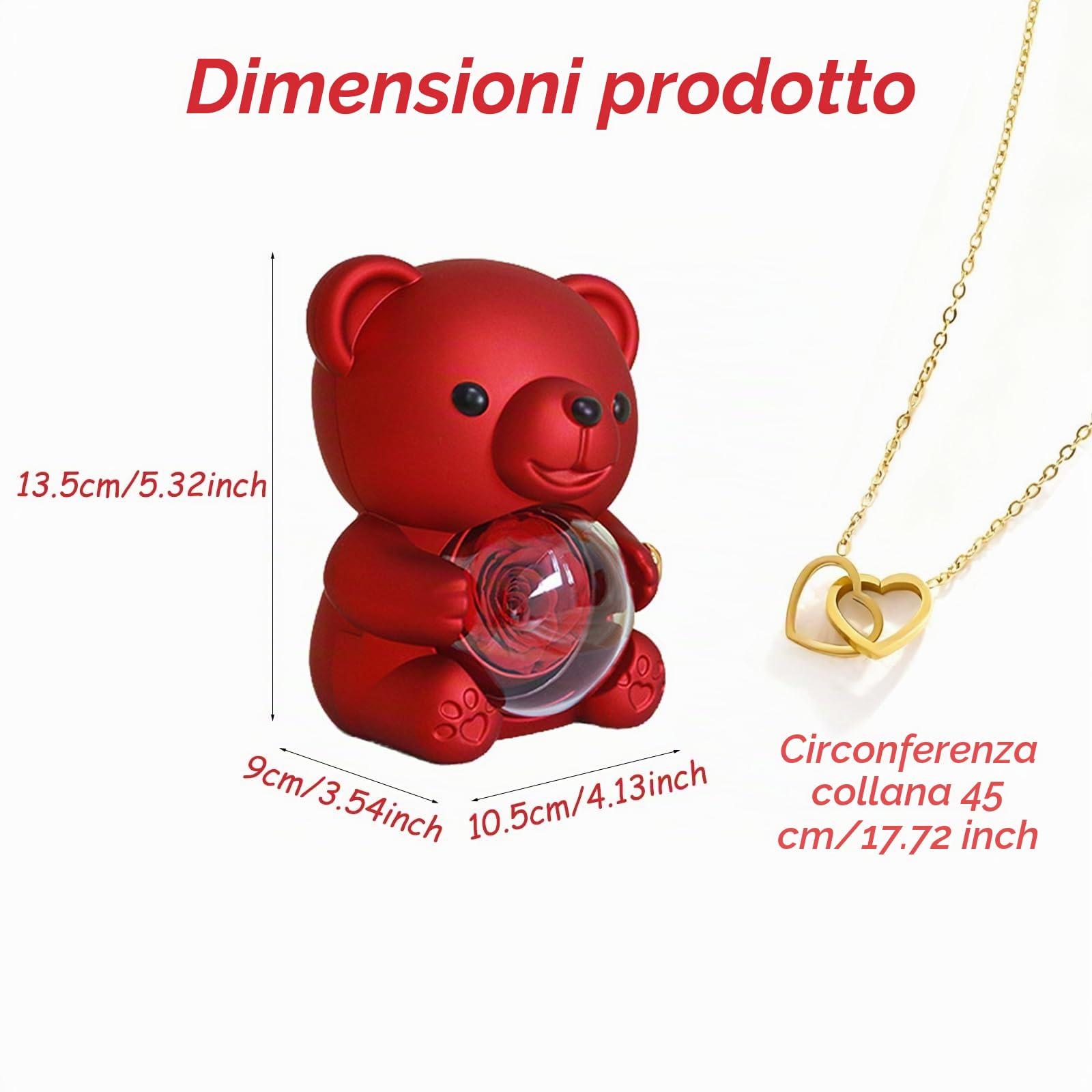 Orsetto con rosa eterna e cofanetto portagioie – regalo romantico con collana da donna – idea regalo per San Valentino, festa della mamma, compleanno e matrimonio