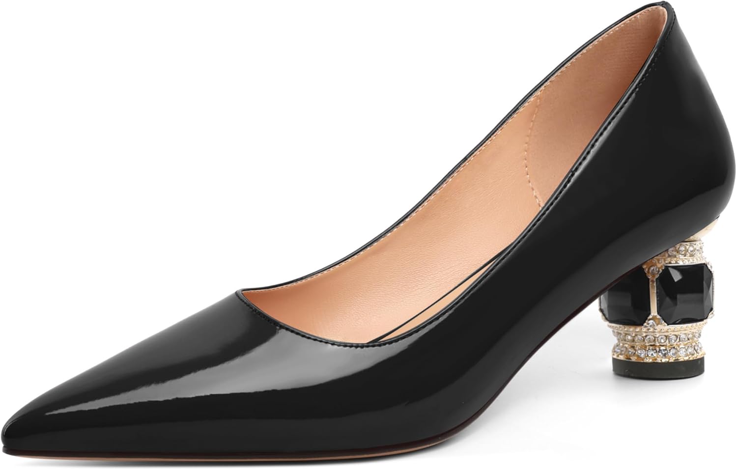 Women's Low Heel Pumps Chunky Heeled Pump for Women Crystal Block Heel with Rhinestones Pointed Toe Heels Elegant Classic 2 Inch Dressy Shoes