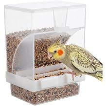 Hypeety Automatic Bird Feeder No Mess Pet Feeder Seed Food Container Perch Cage Accessories for Budgerigar Canary Cockatiel Finch Parakeet