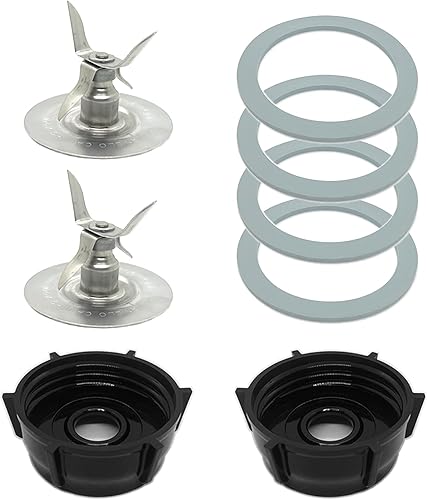 Paquete de 2 piezas de repuesto para licuadora, cuchilla trituradora de hielo con tapa base de 2 tarros y 4 juntas de anillo de sellado de goma para