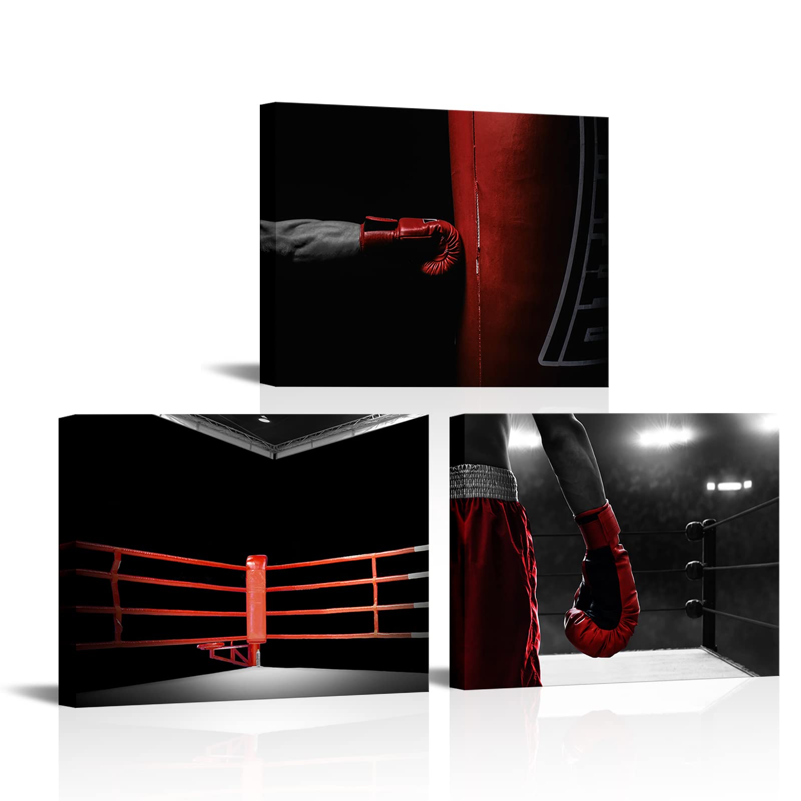 Nachic Wall 3 Pieces Boxing Wall Art Decor Prints Black and White Red Boxing Glove Picture Painting Modern Fitness Sports Poster for Gym Fitness Room