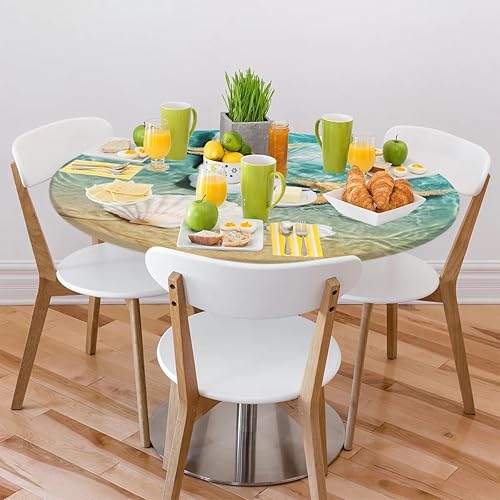 Vista 241 de cfpolar Mantel redondo ajustable de verano, hojas de palma tropical, borde elástico, mantel redondo lavable para uso en interiores y exteriores, se