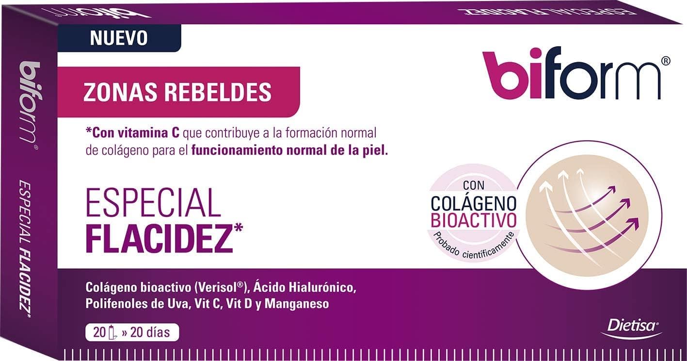 biform Especial Flacidez, Con Colágeno Bioactivo, Ácido Hialurónico y Vitaminas, Contribuye a la Formación Normal de Colágeno - 20 Viales