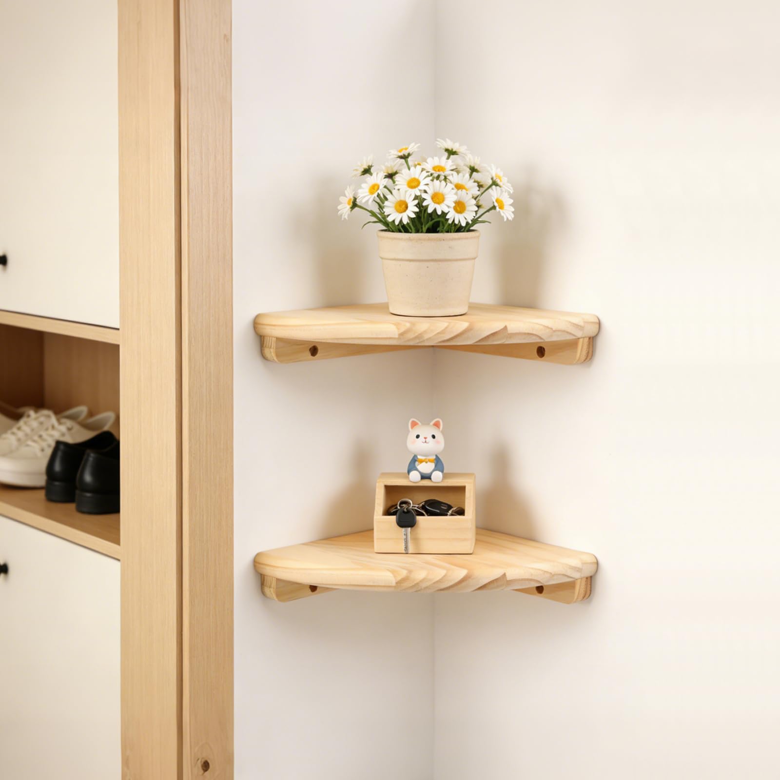 HuhWafee Eckregal Hängeregal Massivholz Ecke Wandregal Eckregal Hängend einfach zu montieren Blumenregal Schweberegale Wandregal für Schlafzimmer, Badezimmer und Wohnzimmer(2pcs) Küche, Haushalt & Wohnen