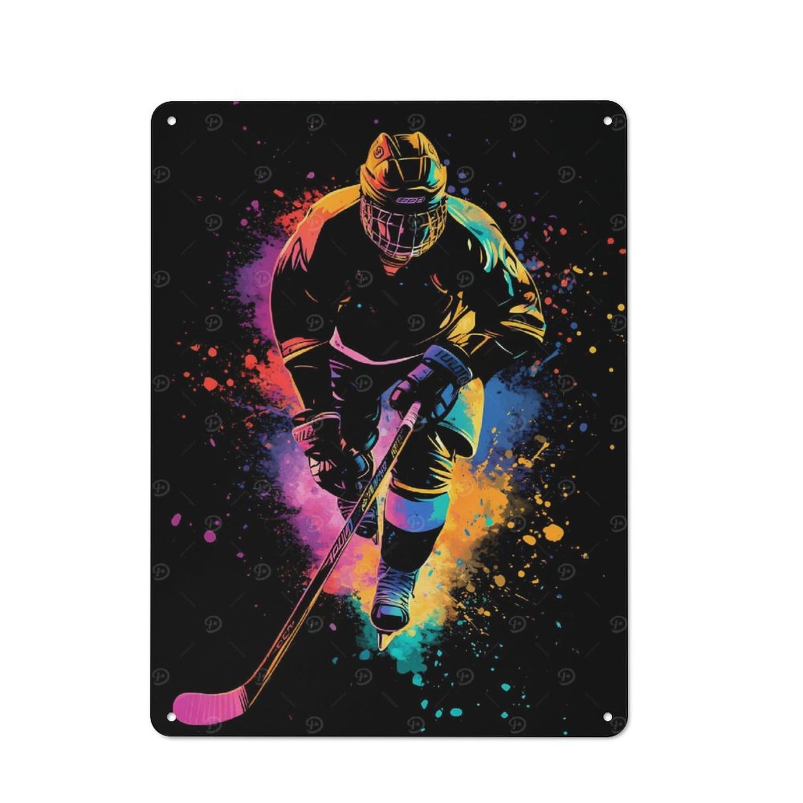 Junmoney Hockey Player In Action Industrial-Style Metal Sign 40X30cm For Home Bar Wall, Housewarming Wall Decor For People Furnishing Home Bar