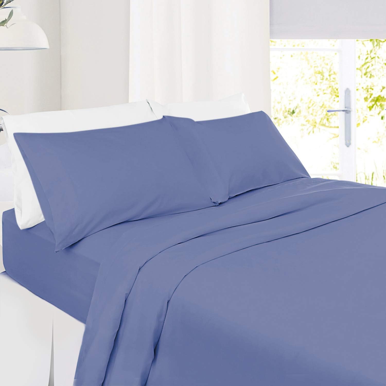 RRlinen 4pc Full Sheet Set 800 Thread Count 100% Ultrafine Cotton Best Sheets for Bed-Sheets with Extra Long Staple Cotton, Fits Mattress Upto 14'' Deep Pocket, Full, Steel Blue